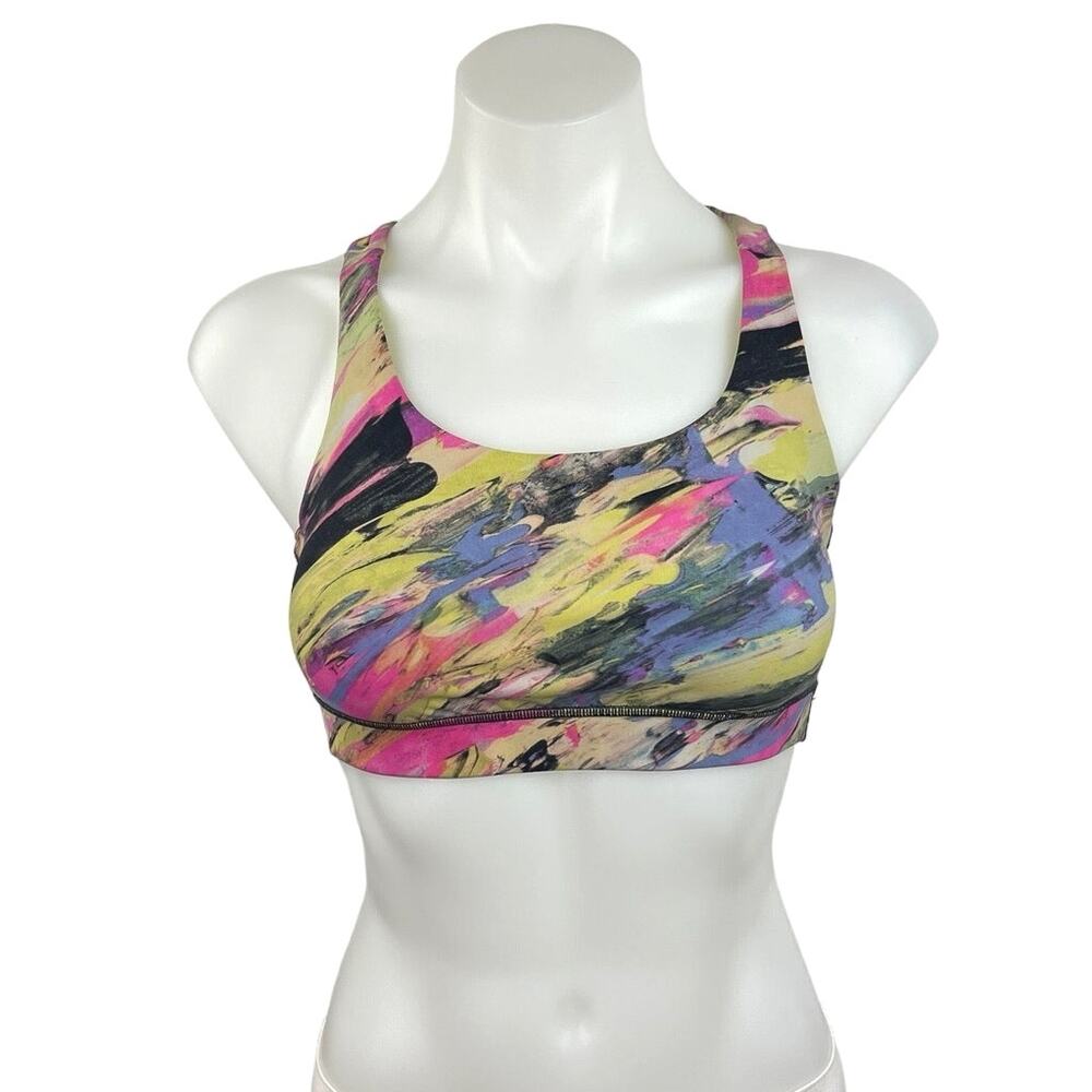 Lululemon Multicolor Yellow Tie Dye Marble Criss Cross Sports Bra Crop Top S